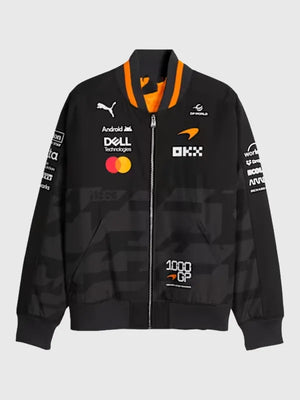 Puma McLaren 2026 1000th Grand Prix Bomber Jacket featuring motorsport-inspired graphics and smooth structured outerwear design