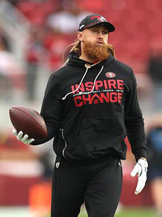 Nike San Francisco 49ers Inspire Change 2025 hoodie associated with George Kittle and impactful wording