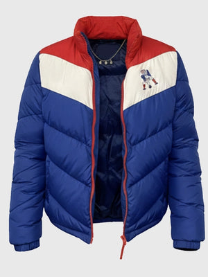 New England Patriots RECREATED 2025 parachute puffer jacket with a structured fit and full-zip front