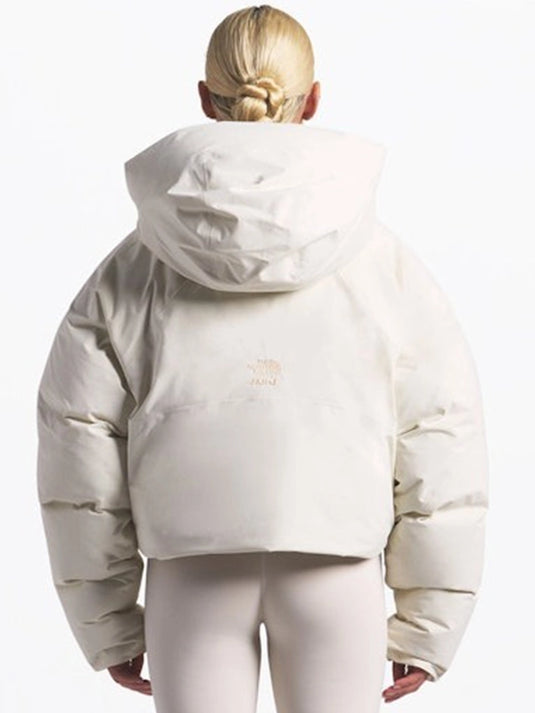 Black and off-white women’s puffer jacket recreation inspired by The North Face x SKIMS with a contemporary winter look