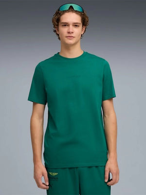 Recreated unisex green Aston Martin Aramco F1 Team T-shirt by PUMA with a modern motorsport aesthetic