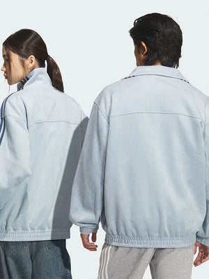 Chinese New Year themed sky blue suede leather Tang jacket with Adidas influence