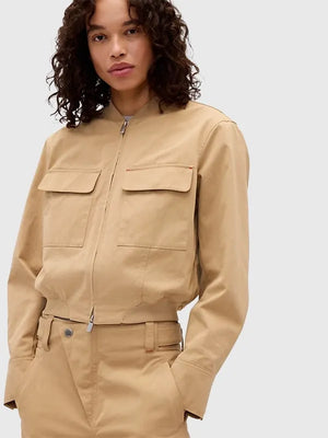 Gap x Victoria Beckham Bomber Jacket featuring ribbed trims, full-zip closure, and modern understated styling