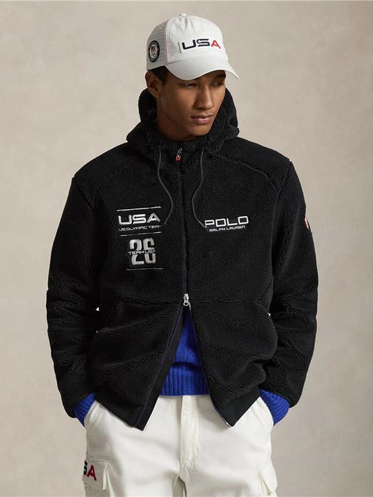 Black Team USA pile fleece full-zip hoodie inspired by Polo Ralph Lauren Milano Cortina 2026 Olympic collection