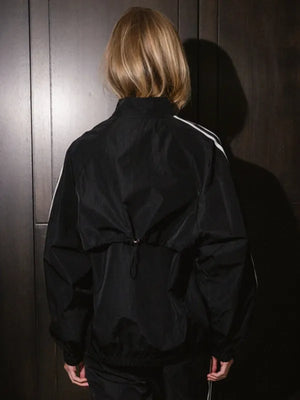 RECREATED Black Parke 2026 Sport Stripe Nylon Jacket featuring a lightweight build with bold stripe elements and casual sporty appeal