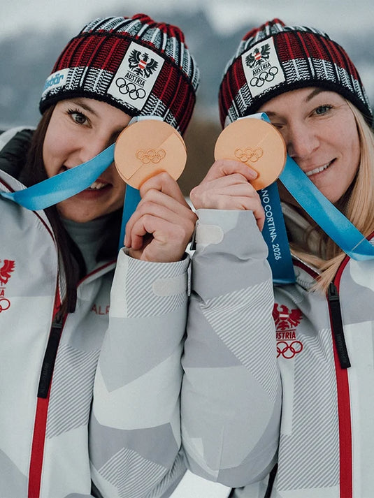 Recreated grey hooded jacket celebrating Team Austria at the Winter Olympics 2026 opening ceremony with functional design