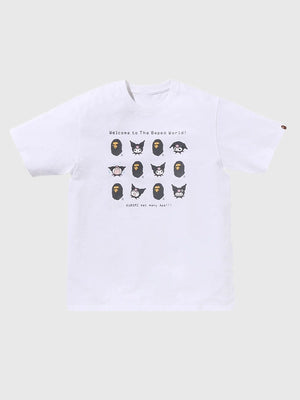 Recreated A Bathing Ape Kuromi 2026 graphic T-shirt in white with vibrant character artwork and clean crewneck design