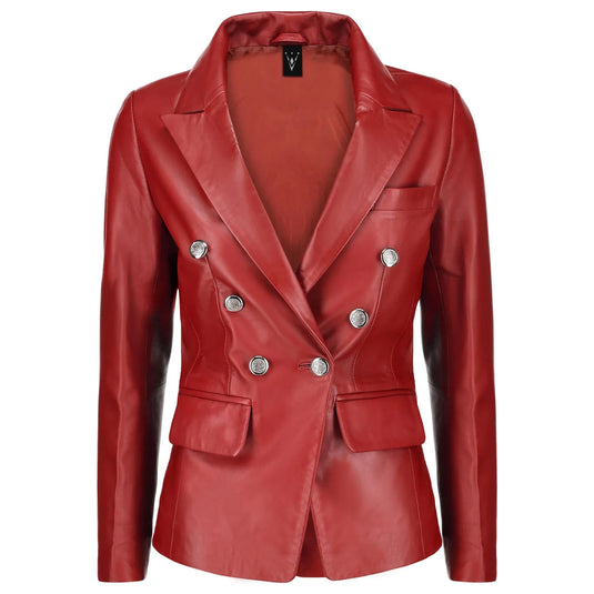 Ada Double Breasted Red Leather Blazer