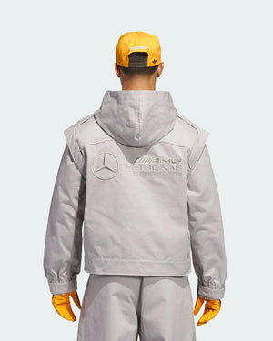 Recreated black hoodie featuring Adidas, Bad Bunny, and Mercedes collaboration design with zip-up front and performance-inspired detailing