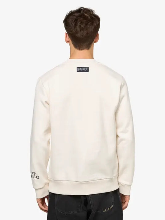 Recreation Adidas SPZL off-white crewneck sweatshirt featuring soft fleece fabric and classic athletic design.