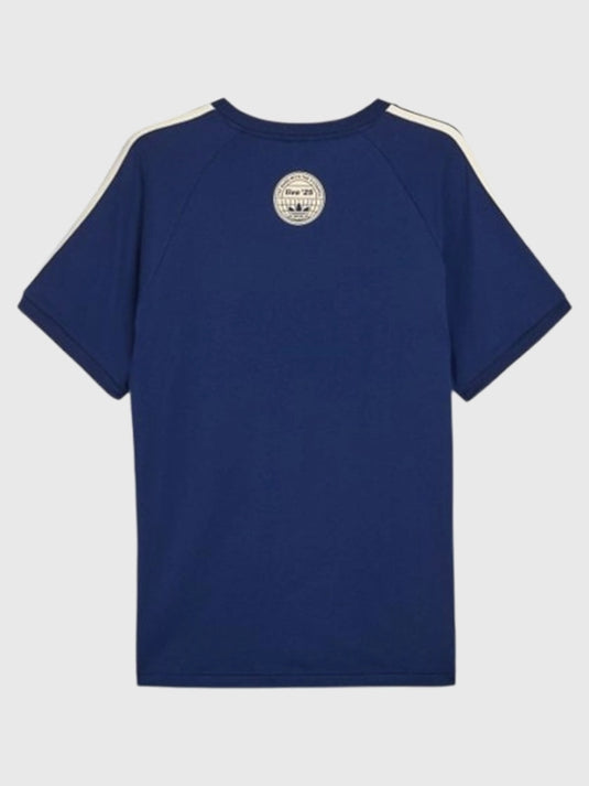 Unisex navy 3-Stripes tee from the Adidas x Oasis Drop 2 Tour 2025 collection with a smooth, comfortable feel