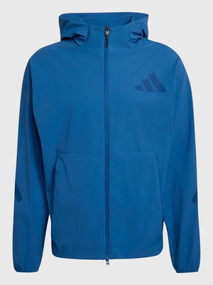RECREATED Adidas Z.N.E. 2026 Woven Hooded Track Jacket in Blue featuring lightweight woven construction with a clean athletic silhouette