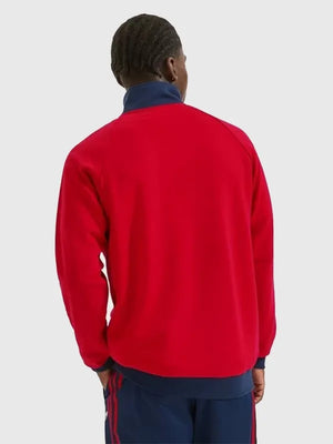 Recreated Arsenal adidas 2025/26 red fleece jacket with half-zip front and lightweight warmth for cool weather