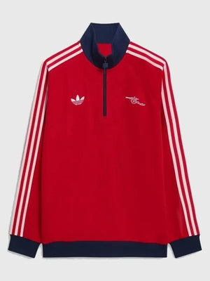 Recreated red Arsenal adidas 25/26 fleece jacket offering relaxed fit and comfortable everyday layering