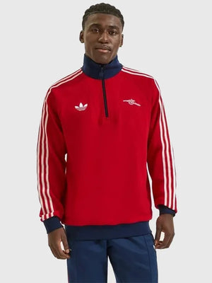 Recreated unisex Arsenal adidas 25/26 half-zip fleece jacket in red with soft brushed interior and athletic silhouette