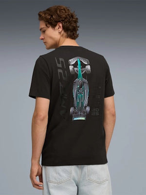 PUMA x Aston Martin Aramco F1 Team black graphic T-shirt recreation designed for everyday wear and motorsport appeal
