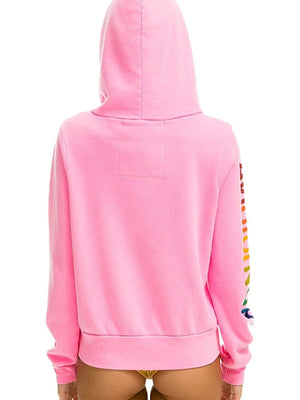 Recreated pink Aviator Nation full-zip fleece hoodie offering lightweight warmth and everyday layering appeal