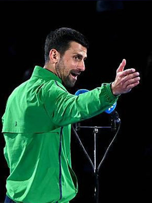 RECREATED Lacoste Australian Open 2026 Final Novak Djokovic green full-zip jacket with sleek tennis-inspired design