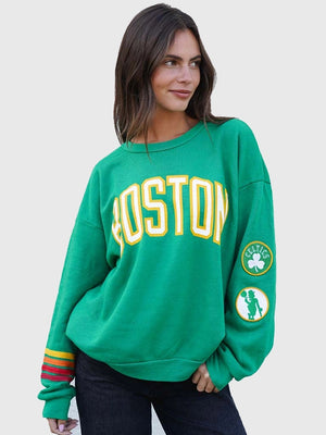 Recreated Aviator Nation Celtics green crewneck sweatshirt with smooth texture and clean athletic styling