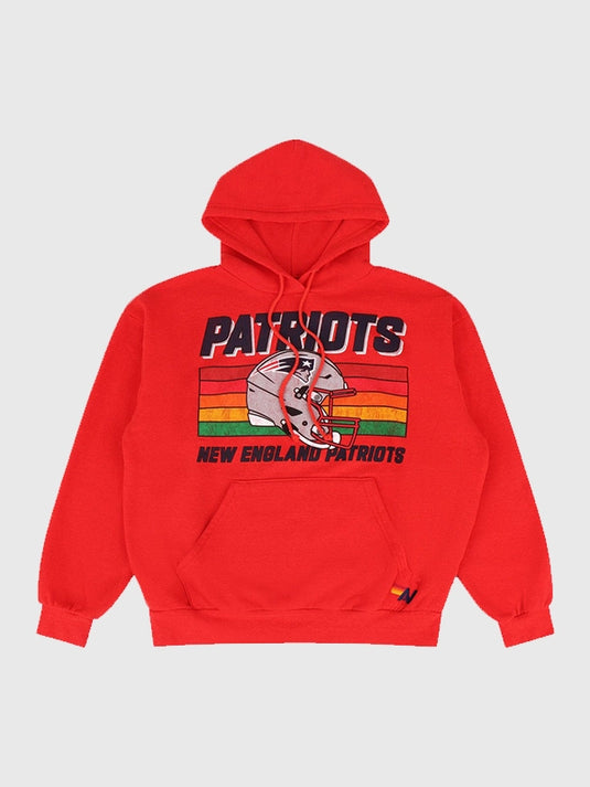 RECREATED New England Patriots 2026 Aviator Nation helmet graphic pullover hoodie in classic red