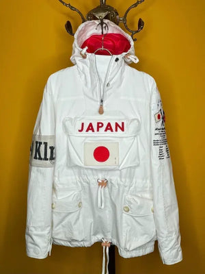 White lightweight anorak jacket from BEAMS x Polo Ralph Lauren Japan collection with relaxed streetwear silhouette