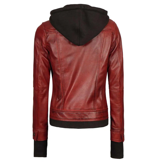 Bethany Red Hooded Leather Jacket