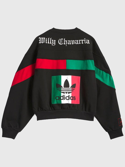 Recreated Adidas x Willy Chavarria Chicano 2025 women’s black sweatshirt with an oversized fit and minimalist design