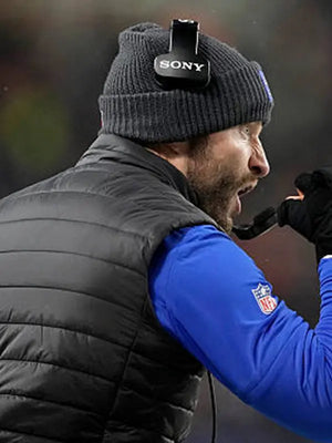 Black parachute puffer vest recreated from Coach Sean McVay’s Rams playoffs game-day look