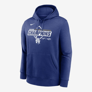 Recreated Nike Royal Los Angeles Dodgers 2025 World Series Champions Home Plate Hoodie crafted in soft fleece with bold team logo.