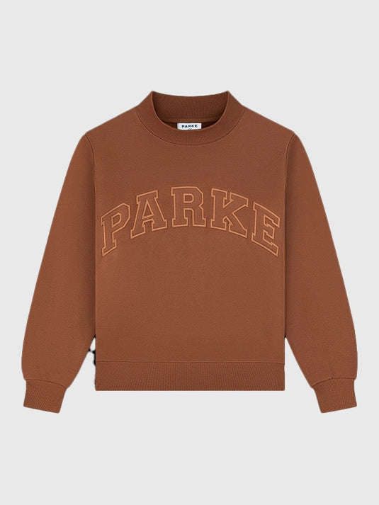 Parke 2026 monochrome varsity mockneck sweatshirt crafted in soft fleece with a clean athletic silhouette
