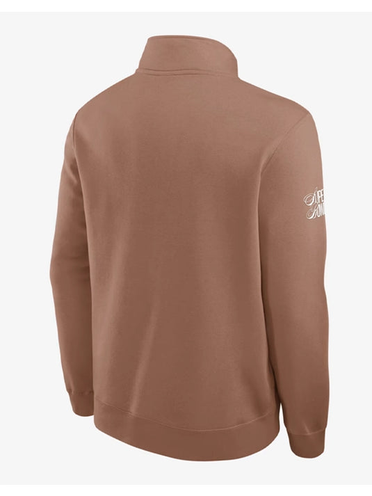 1/2 zip crew fleece sweatshirt in brown inspired by Nike Super Bowl LX 2026 recreated for everyday wear