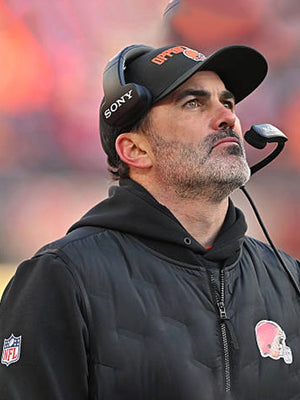 Recreated Cleveland Browns black parachute puffer vest inspired by coach Kevin Stefanski with lightweight insulation