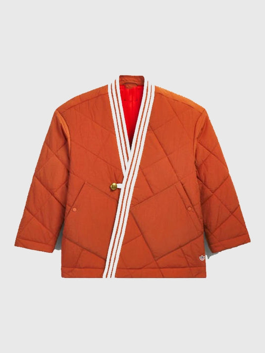 RECREATED Adidas CLOT by Edison Chen orange wrap puffer jacket with contemporary outerwear styling