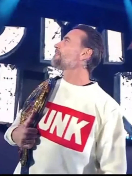 CM Punk Raw World Champion beige sweatshirt designed for casual streetwear style.