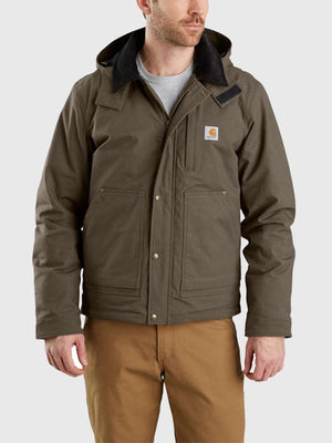 RECREATED Carhartt Full Swing Steel olive green hooded jacket with rugged construction and modern appeal