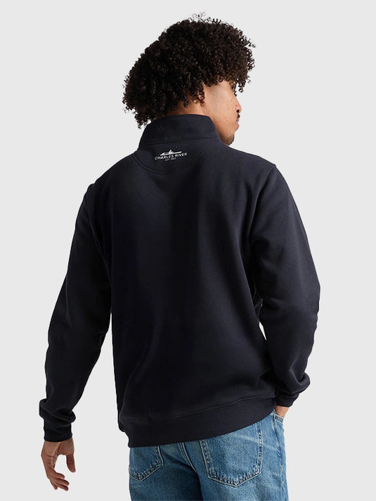 Unisex navy blue sweatshirt with quarter zip closure inspired by Charles River x New England Patriots for everyday wear