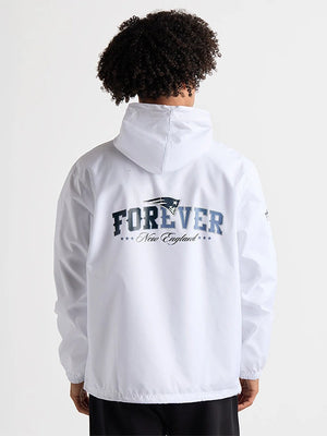 White half-zip pullover recreation jacket from Charles River x New England Patriots 2026 with compact Pack-N-Go design