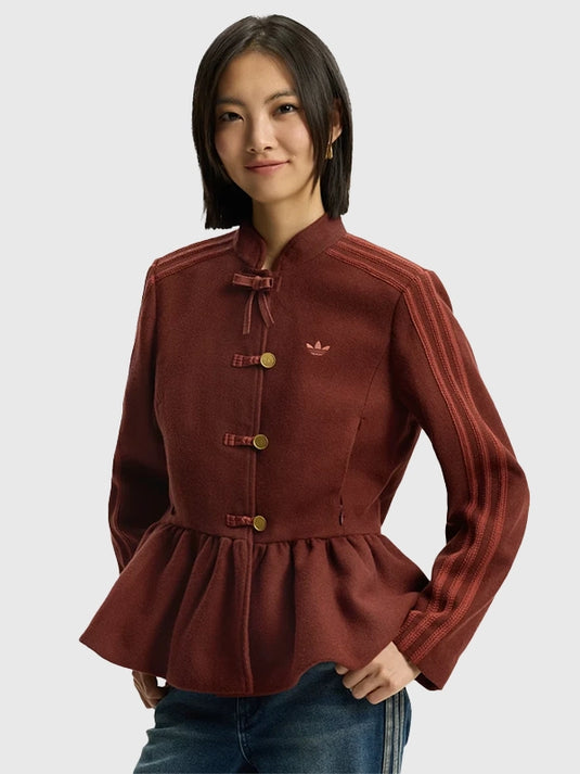 RECREATED Adidas Chinese New Year 2026 peplum jacket in brown with a warm, refined tone