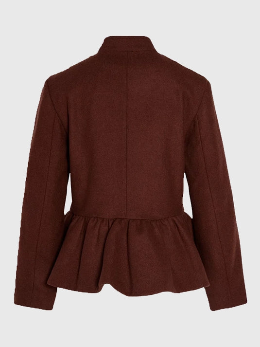 Brown RECREATED Adidas Chinese New Year 2026 peplum jacket featuring a structured silhouette