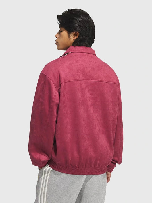 Recreated Adidas CNY 2026 burgundy suede leather jacket with traditional Tang silhouette