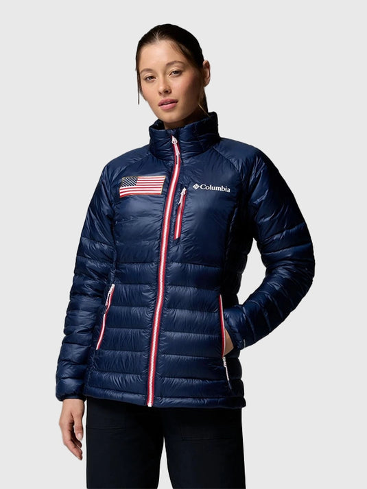 Columbia Milano Cortina 2026 Winter Olympics Team USA down puffer jacket in navy with insulated warmth