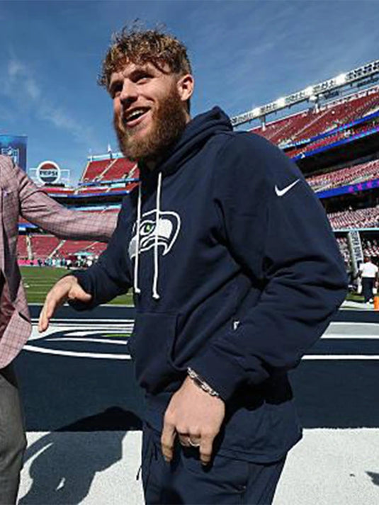 Cooper Kupp Seattle Seahawks sideline fleece hoodie in navy blue for Super Bowl LX 2026 fan gear