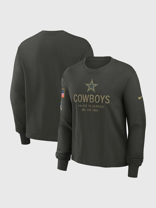 Dallas Cowboys Nike Dark Green 2025 Salute to Service Long Sleeve Tee with team logo.