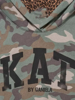 RECREATED Kat by Daniela camo hoodie from Gap x Katseye collaboration, built in pullover style with a comfortable unisex silhouette