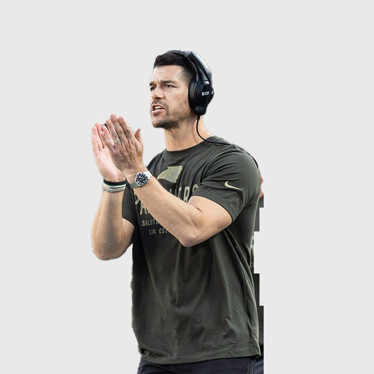 Dave Canales-inspired Carolina Panthers 2025 Salute to Service T-shirt featuring breathable forest green Dri-FIT material.