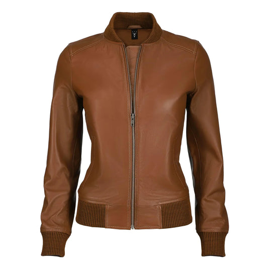 Delilah Brown Bomber Sheepskin Leather Jacket