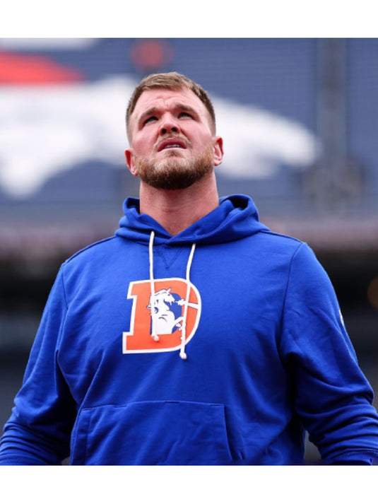 Royal Blue Denver Broncos Sideline Standard Issue Hoodie by Nike designed for breathability and a sporty silhouette.