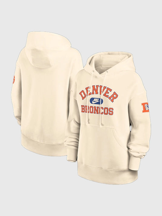 Denver Broncos inspired RECREATED Nike Legacy Phoenix pullover hoodie in natural tone with oversized, laid-back silhouette