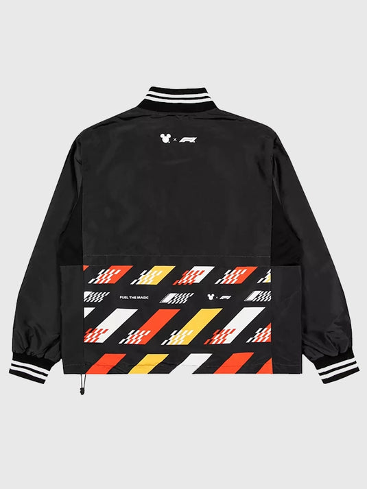 Black Disney x Formula 1 windbreaker jacket by Recreation designed for casual wear and sporty styling.