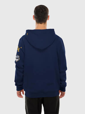 RECREATED Los Angeles Dodgers New Era Navy Gold Collection 2026 Hoodie designed with a cozy pullover fit and standout athletic graphics